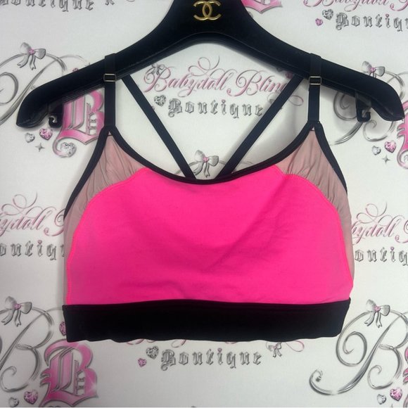 Victoria’s Secret sports bra neon pink with Rutching racer back strapping logo - Picture 4 of 7